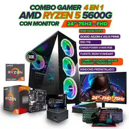 Falabella PC GAMER R5 5600G/ MONITOR 24 FHD 75HZ/ 64GB RAM/ SSD 1TB/ COMBO GAMER 4 EN 1 oferta
