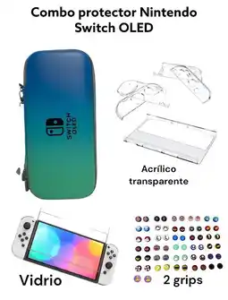 Falabella Estuche Aguamarina + Acrilico + Vidrio + 2 Grips Para Switch Oled oferta