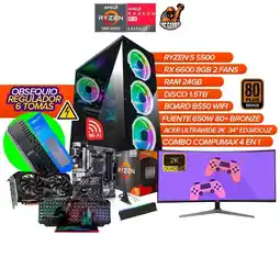 Falabella PC Gamer Ryzen 5 5500 / RX 6600 8GB / 24GB / 1.5TB / B550 WIFI / Monitor 34 oferta
