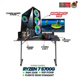 Falabella TORRE GAMER RYZEN 7 5700G / 32GB RAM / 512GB SSD / MONITOR 22” FHD + ESCRITORIO oferta