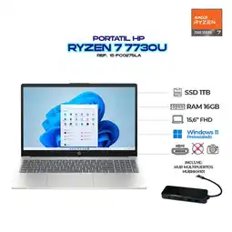 Falabella PORTÁTIL + HUB MULTIPUERTOS RYZEN 7 7730U / RAM 16 GB / SSD 1TB / 15.6” FHD oferta