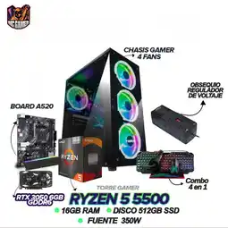 Falabella PC Gamer Ryzen 5 5500 RTX 3050 6GB 16GB RAM 512GB + OBSEQUIO Regulador 6 tomas oferta