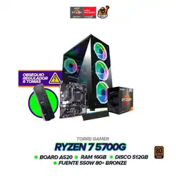 Falabella Torre Gamer Ryzen 7 5700G/Board A520/Ram 16GB/SSD 512GB/Fuente 550W 80 oferta