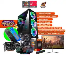 Falabella PC Gamer RYZEN 5 5500/RAM 24GB/512GB/ RX 6600 8GB/A520/650W BRZ + Monitor KG240Y oferta