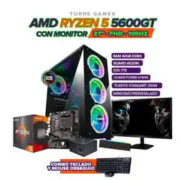 Falabella PC GAMER RYZEN 5 5600GT/40GB RAM/ SSD 1TB/ A520/CHASIS 4 FANS / MONITOR 27FHD oferta