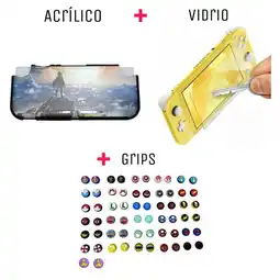 Falabella Protector Rigido + Vidrio + 2 Grips Para Switch Lite oferta