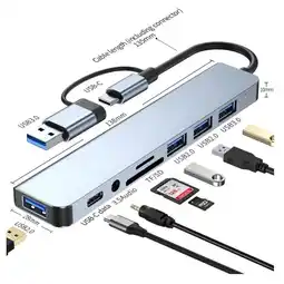 Falabella Multiadaptador Concentrador 8 en 2 USB A USB C Tarjeta SD Audio oferta