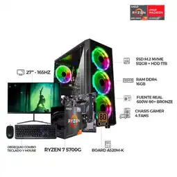 Falabella PC GAMER R7 5700G - BOARD A520M-K - 16GB RAM - 512GB SSD + 1TBHDDMONITOR27" oferta