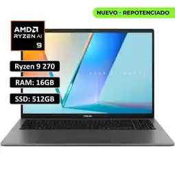 Falabella PORTATIL VIVOBOOK AMD RYZEN 9 270 RAM 16GB DDR5/SSD 512GB M.2/16¨ + LICENCIA oferta