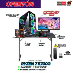 Falabella PC Gamer Ryzen 7 5700G / 16GB Ram / 512GB SSD / Monitor 22” FHD + Escritorio oferta