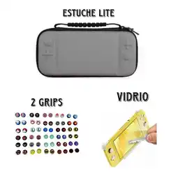 Falabella Estuche Rigido Gris + Vidrio Protector + 2 Grips Para Switch Lite oferta