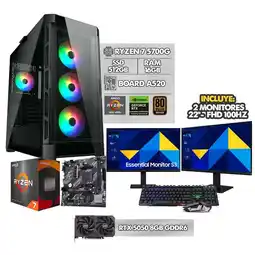 Falabella COMPUTADOR GAMER RYZEN 7 5700G + RTX 5050 8GB + 2 MONITORES SAMSUNG 22/ RAM 16GB/ SSD 512GB + COMBO oferta