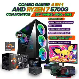 Falabella PC GAMER R7 5700G/ MONITOR 27 FHD 144HZ/ 16GB RAM/ SSD 1TB/ COMBO GAMER 4 EN 1 oferta