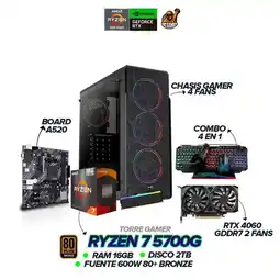 Falabella PC Gamer Ryzen 7 5700G / RTX 4060 / 16GB RAM / 2TB SSD / 600W / Combo 4 en 1 oferta