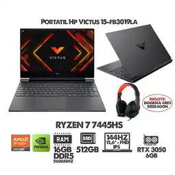 Falabella PORTATIL VICTUS RYZEN 7- 15.6 144HZ- RTX 3050 6GB- RAM 16GB DDR5 SSD 512GB + DIADEMAS REDRAGON oferta