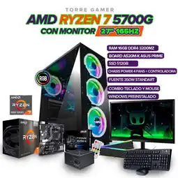 Falabella TORRE GAMER RYZEN 7 5700G/16GB RAM/ 512GB SSD/BOARD A520M-K MONITOR 27 FHD180Hz oferta