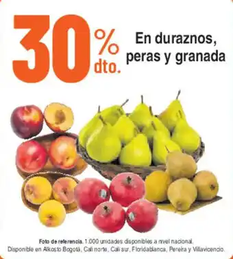 En duraznos, peras y granada