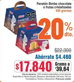Alkosto Panetón Bimbo chocolate o frutas cristalizadas oferta