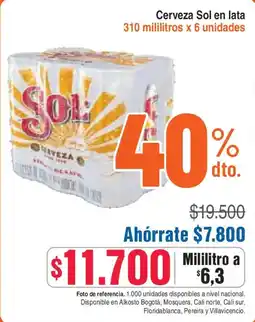 Alkosto Cerveza Sol en lata oferta