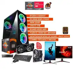 Falabella PC Gamer Ryzen 5 5600GT RX 6600 8GB Monitor 24” 200Hz Pivot 32GB RAM 2TB SSD oferta