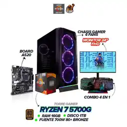 Falabella PC Ryzen 7 5700G / 16GB RAM / SSD 1TB / 700W 80+ / Monitor 24 FHD 120Hz /Combo 4 En 1 oferta