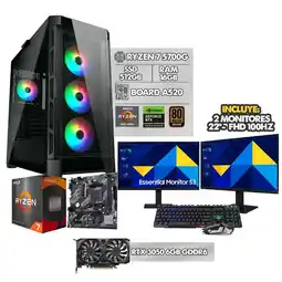 Falabella COMPUTADOR GAMER RYZEN 7 5700G + RTX 3050 + 2 MONITORES SAMSUNG - RAM 16GB - SSD 512GB + COMBO oferta