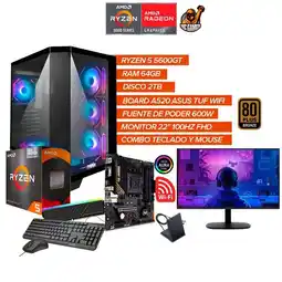 Falabella PC Gamer Ryzen 5 5600GT /RAM 64GB/SSD 2TB /Monitor 100Hz 22”/A520 WiFi /600W oferta