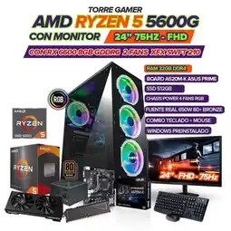 Falabella PC GAMER RYZEN 5 5600G/ GRAFICA RX6600 8GB/ MONITOR 24 FHD/ RAM 32GB/ 512GB SSD oferta