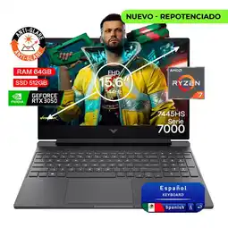 Falabella Portátil Gamer Victus AMD Ryzen 7 RAM 64GB SSD 512GB RTX 3050 6GB 144Hz oferta