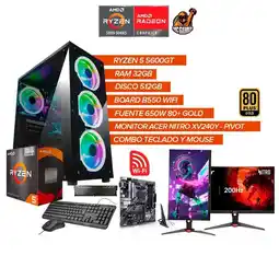 Falabella Torre Gamer Ryzen 5 5600GT/32GB/512GB/Monitor Acer 200Hz/B550 WiFi/650W 80+ GOLD oferta
