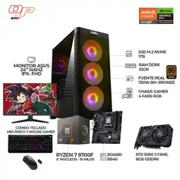 Falabella PC GAMER RYZEN 7 8700F + MONITOR ASUS TUF 146Hz + RTX 5050 8GB - RAM 32GB DDR5 - SSD 1TB M.2 oferta