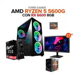 Falabella PC Gamer Ryzen 5 5600G/RAM 16GB /RX6600 8GB /SSD 1TB /Board A-520 + Monitor 22 oferta