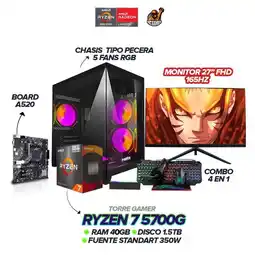 Falabella PC Gamer Ryzen 7 5700G / 40GB RAM / SSD 1.5TB / Monitor 27 180Hz / 5 FANS PECERA oferta
