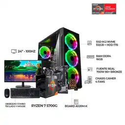 Falabella PC GAMER R7 5700G - BOARD A520M-K - 16GB RAM - 512GB SSD + 1TBHDDMONITOR24 oferta