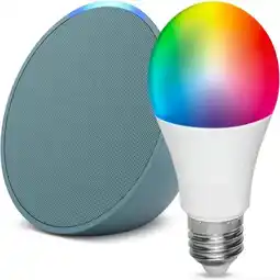 Falabella Echo Pop Parlante Intel Alexa Azul +Bombillo LED 9w oferta