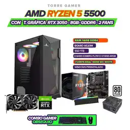 Falabella PC GAMER RYZEN 5 5500 / 3050 8GB / RAM 16GB / SSD 1TB / CHASIS 4 FAN / 500W 80+ oferta