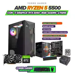 Falabella PC GAMER RYZEN 5 5500 / 3050 8GB / RAM 32GB / SSD 512GB / CHASIS 4 FAN / 500W 80+ oferta