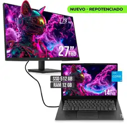 Falabella PORTATIL INTEL CORE I5 13420H SSD 512GB RAM 12GB LED 14 + MONITOR HP 27 FHD oferta
