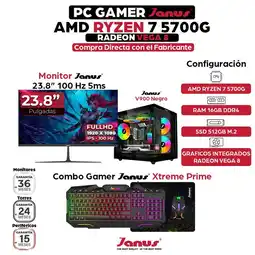 Falabella Computador Gamer Ryzen 7 5700G RAM 16GB RGB SSD 512GB Monitor 24 Pulgadas 100Hz oferta