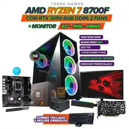 Falabella PC GAMER RYZEN 7 8700F/ RTX 3050 6GB/16GB /1TB SSD /B650 WIFI /600W/4 FANS/22 oferta