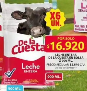 De la cuesta leche entera en bolsa