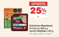 Makro Ranchera salsichas y Pietrán jamón oferta