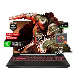 Falabella Portátil Gamer TUF A16 AMD Ryzen 7 RAM 64GB SSD 2TB RTX 4050 6GB FHD 144 Hz oferta