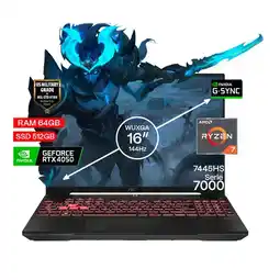 Falabella Portátil Gamer TUF A16 AMD Ryzen 7 RAM 64GB SSD 512GB RTX 4050 6GB FHD 144 Hz oferta