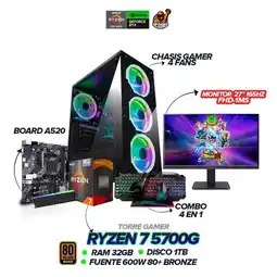 Falabella PC Gamer Ryzen 7 5700G / RAM 32GB / SSD 1TB / 600W BRZ / Monitor 27 180Hz oferta