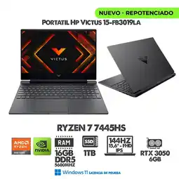 Falabella PORTATIL GAMER VICTUS RYZEN 7 7445HS- 15.6 144HZ IPS FHD- RTX 3050 - RAM 16GB DDR5 - SSD 1TB M.2 oferta