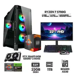 Falabella PC GAMER RYZEN 7 5700G - 32GB RAM - SSD 1TB - RTX 5060TI 8GB + MONITOR 22 oferta