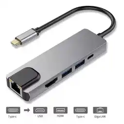Falabella Adaptador Hub 5en1 USB-C a Ethernet RJ45 1Gbps USBx2 USB-C HDMI Para Macbook o PC oferta