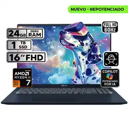 Falabella PORTÁTIL VIVOBOOK 16 RYZEN AI 7 24GB 1TB SSD PANTALLA 16″ WUXGA oferta