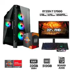 Falabella COMPUTADOR RYZEN 7 5700G - 32GB RAM - SSD 512GB - CHASIS 4 FANS + MONITOR 22 oferta